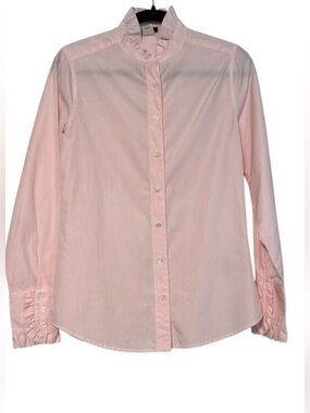 J.Crew Pink Stripe Ruffle Collar Button Down Shirt Coquette Cottagecore Feminine